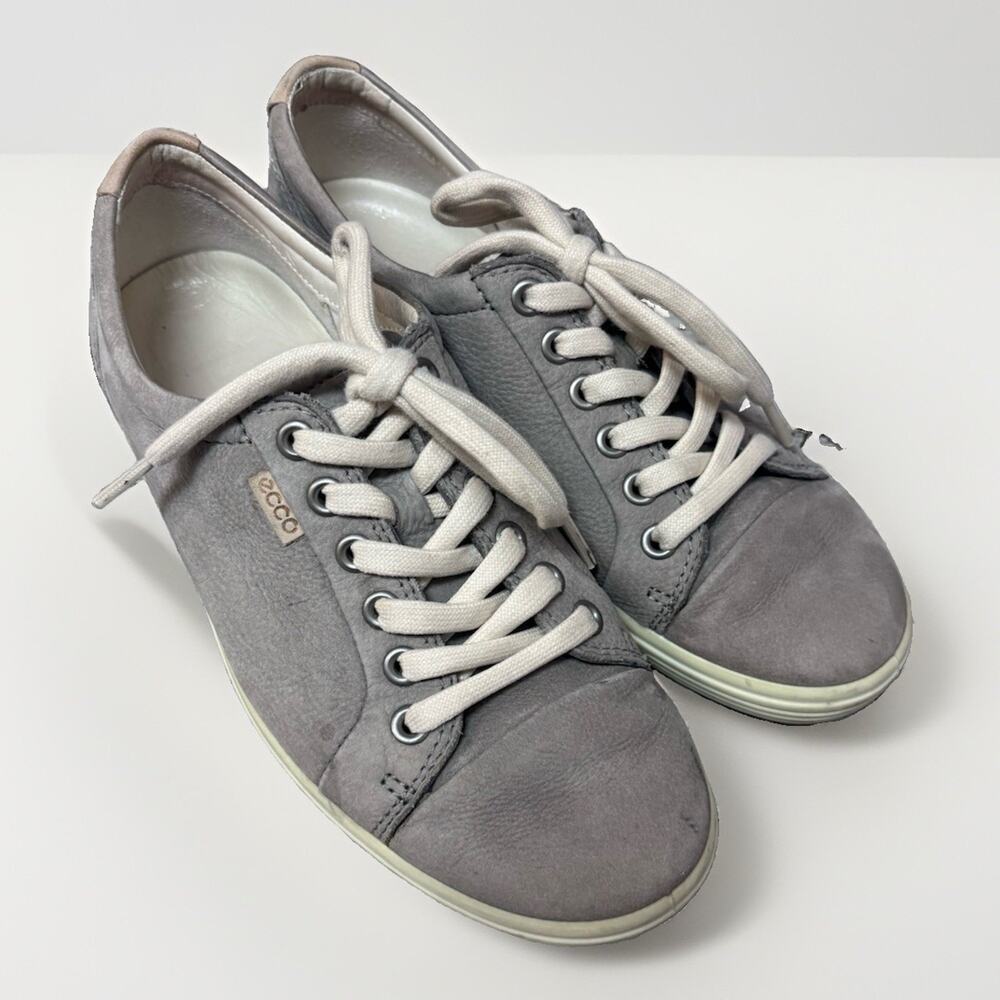 ECCO Womens EU 37 Gray Leather Low Top Sneakers Lace Up Comfort Shoes US 6-6.5